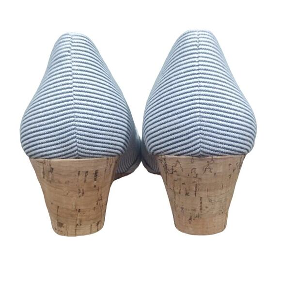 Moda Reflex Cork Wedge Peep Toe Shoes, Navy & White, Size 8.5 - Picture 4 of 7